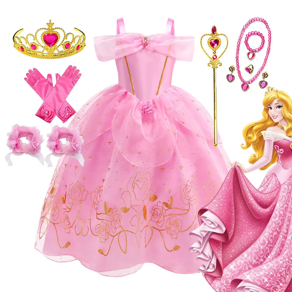 

Disney Sleeping Beauty Costume Play Princess Carnival Birthday Princess Aurora Party Dress Halloween Apparel Purim Fairy Vestido