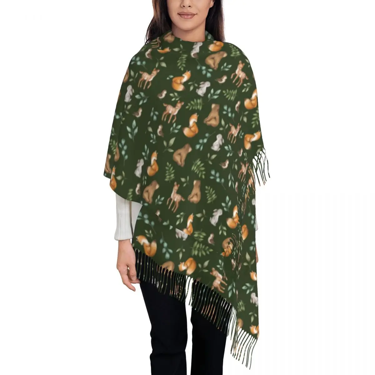 Keep Warm Scarf Winter Forest Animals Print Shawls and Wrap Green Woodland New Design Bandana Unisex Luxury Brand Large Scarves