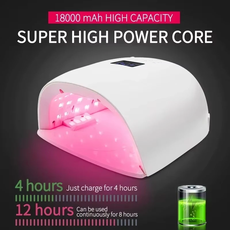 เครื่องอบเล็บแบบชาร์จไฟได้ 86 วัตต์ ไร้สาย สำหรับอบเจลขัดเงา แสงสีแดง พร้อมด้ามจับ โคมไฟยูวีแอลอีดีสำหรับทำเล็บแบบไร้สาย