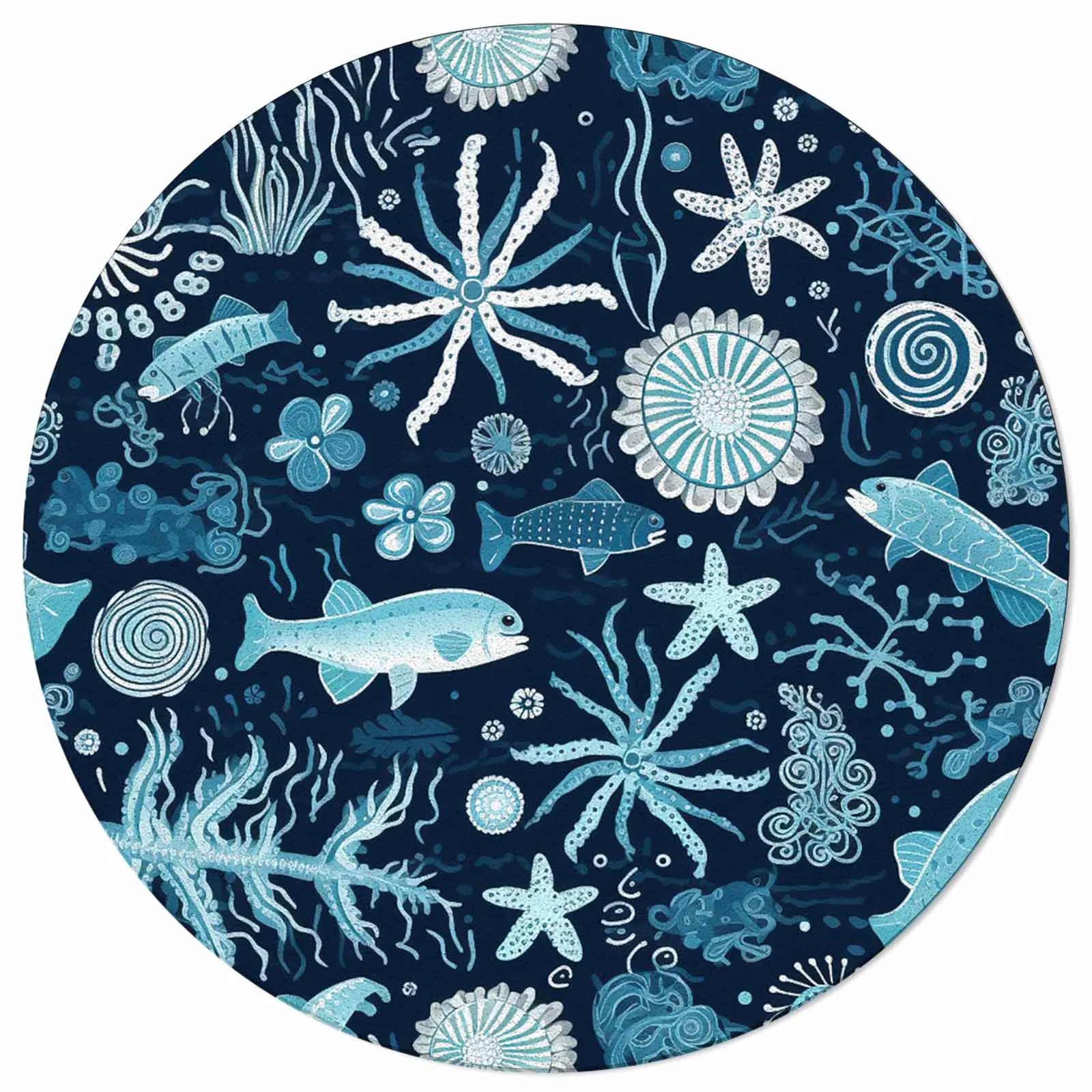 Abstract Fish Aquatic Plants Coral Ocean Round Area Rug Carpets For Living Room Large Mat Home Bedroom Kid Room Decoration