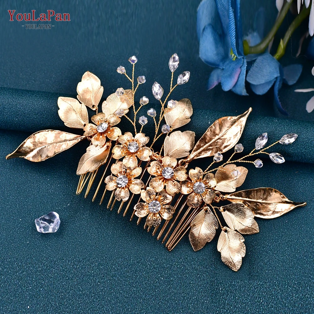 YouLaPan Alloy Leaves Hair Comb Bridal Wedding Hair Accessories Handmade Rhinestone Hairpiece Woman Crystal Headwear HP297