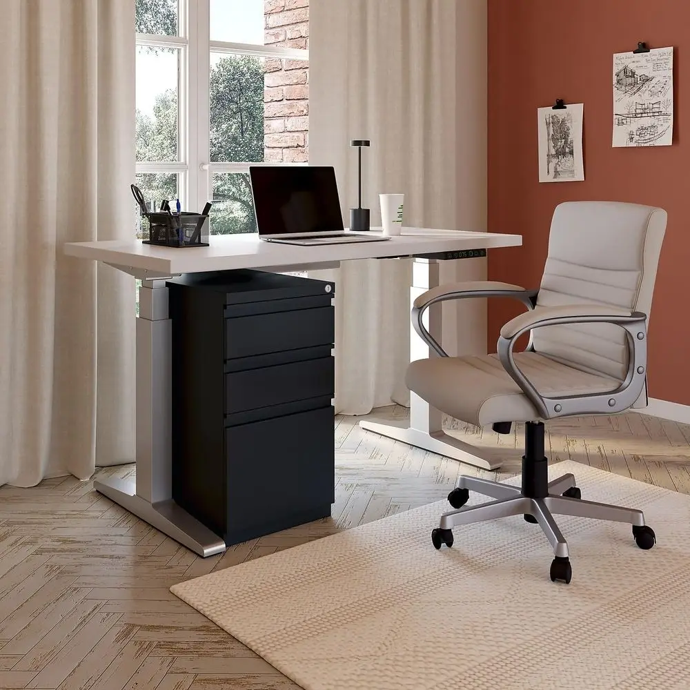 خزانة لحم العجل ذات 3 أدراج قابلة للقفل باللون الأسود لملفات حجم الحروف، 19.88 × 15 × 27.75