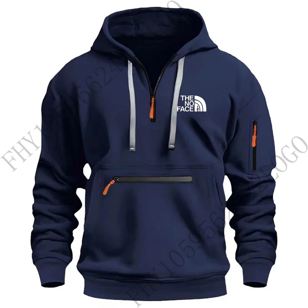 Autumn and winter new men's zipper arm pocket pullover 2025 fashion leisure sports jogging long-sleeved hooded loose hoodie