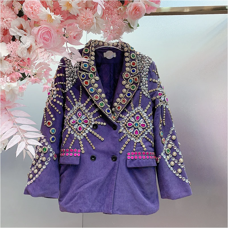 WHITNEY WANG Designer Style 2025 Spring Fashion Streetwear Crystals Beading Blazer and Skirt 2 Pieces Sets Women Party Wear