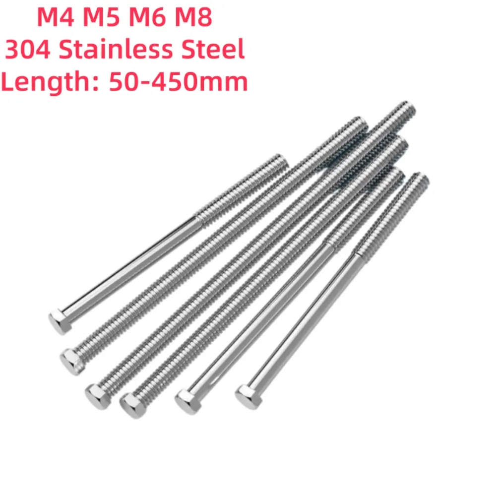 Ultra Long M4 M5 M6 M8 304 Stainless Steel Hex Bolt 50-450mm Full Half Thread External Hexagon Head Screw DIN933 GB5783 Fastener