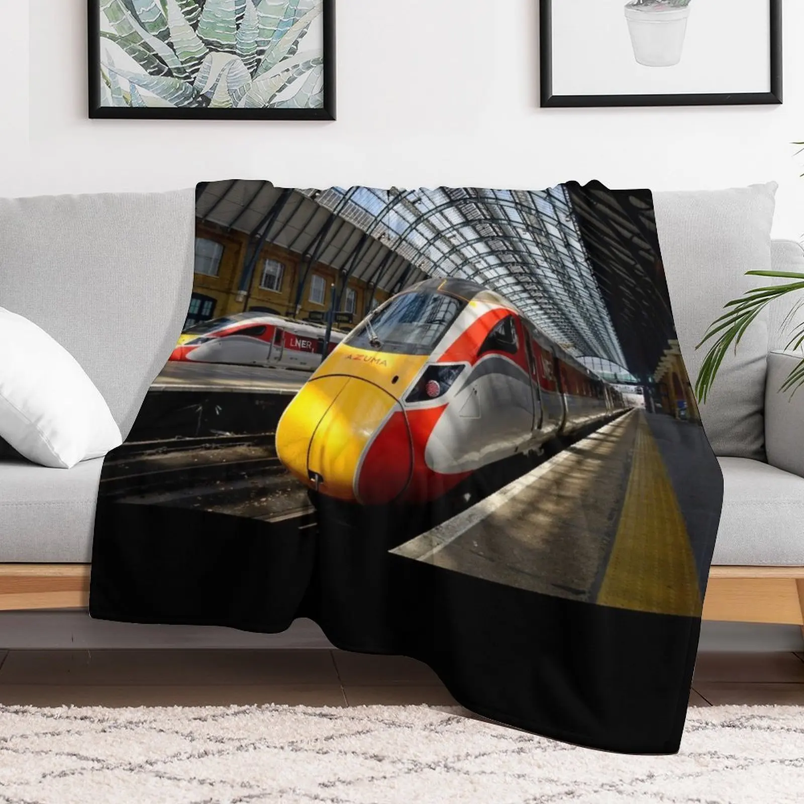 LNER Azuma 801 high speed trains at King's Cross Station Throw Blanket Large Cute Plaid Luxury Brand Travel Blankets