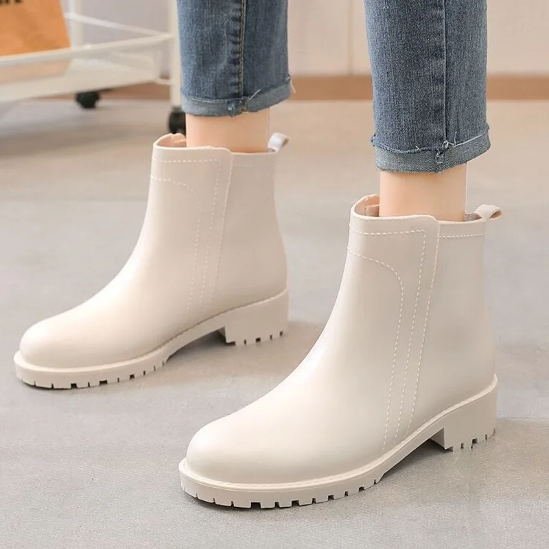 

Women Wellies Fashion Solid Color PVC Mid-heel Rain Boots Waterproof Non-slip Overshoes Functional Footwear Camping Rubber Shoes