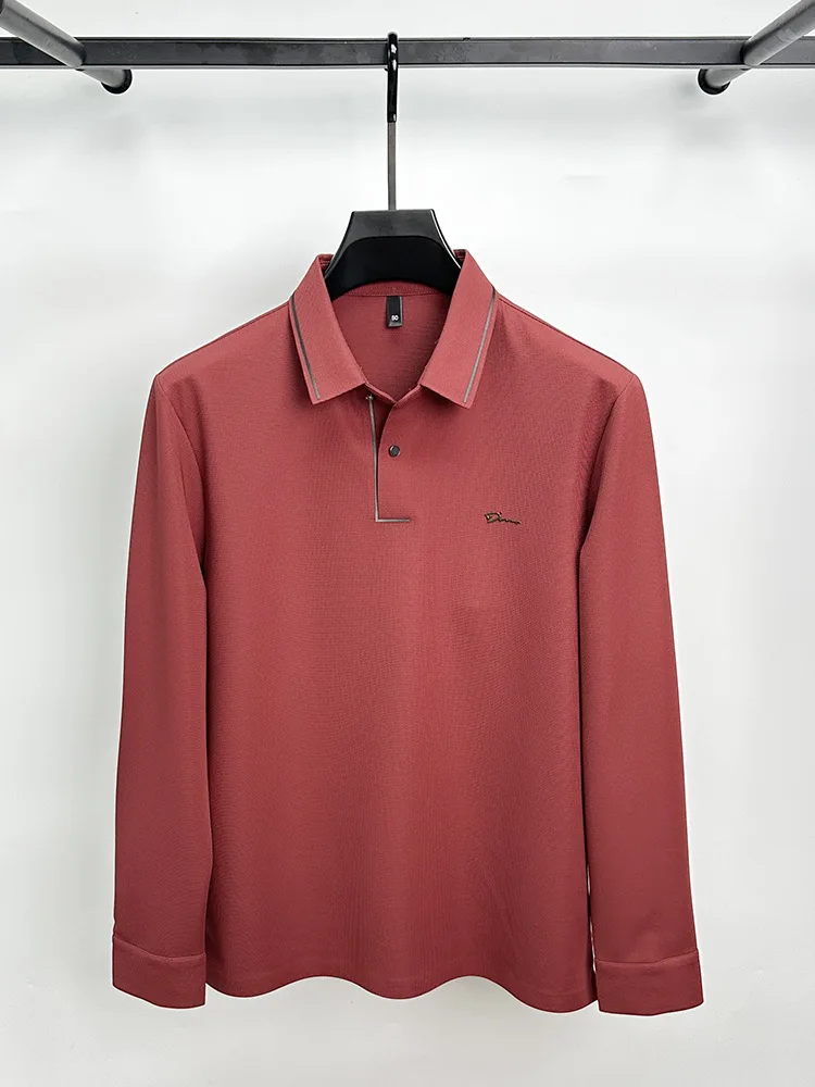 Men\'s Long Sleeve Brand High end Polo Shirt Business Casual Polo Collar Exquisite Print Wrinkle Proof Spring and Autumn T-shirt