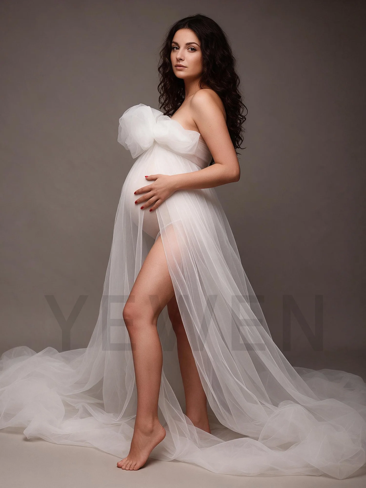 Off Shoulder Maternity Dress For Photo Shoot Sheer Mesh Long Train Pregnancy Gown Baby Shower Vestidos De Maternidad