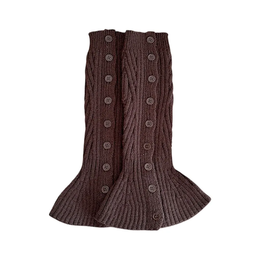 Cozy Crochet Knitted Boot Sock Sleeves Foot Cover Cable Knit Flared Leg Warmers Solid Color Soft Turned-up Button Socks Women