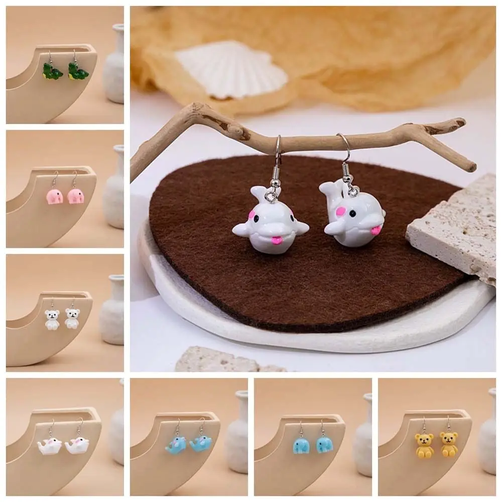 Jewelry Accessories Cartoon Drop Earrings Chicken Bear Crocodile Cartoon Ear Pendant Dolphin Resin Cartoon Animal Earrings