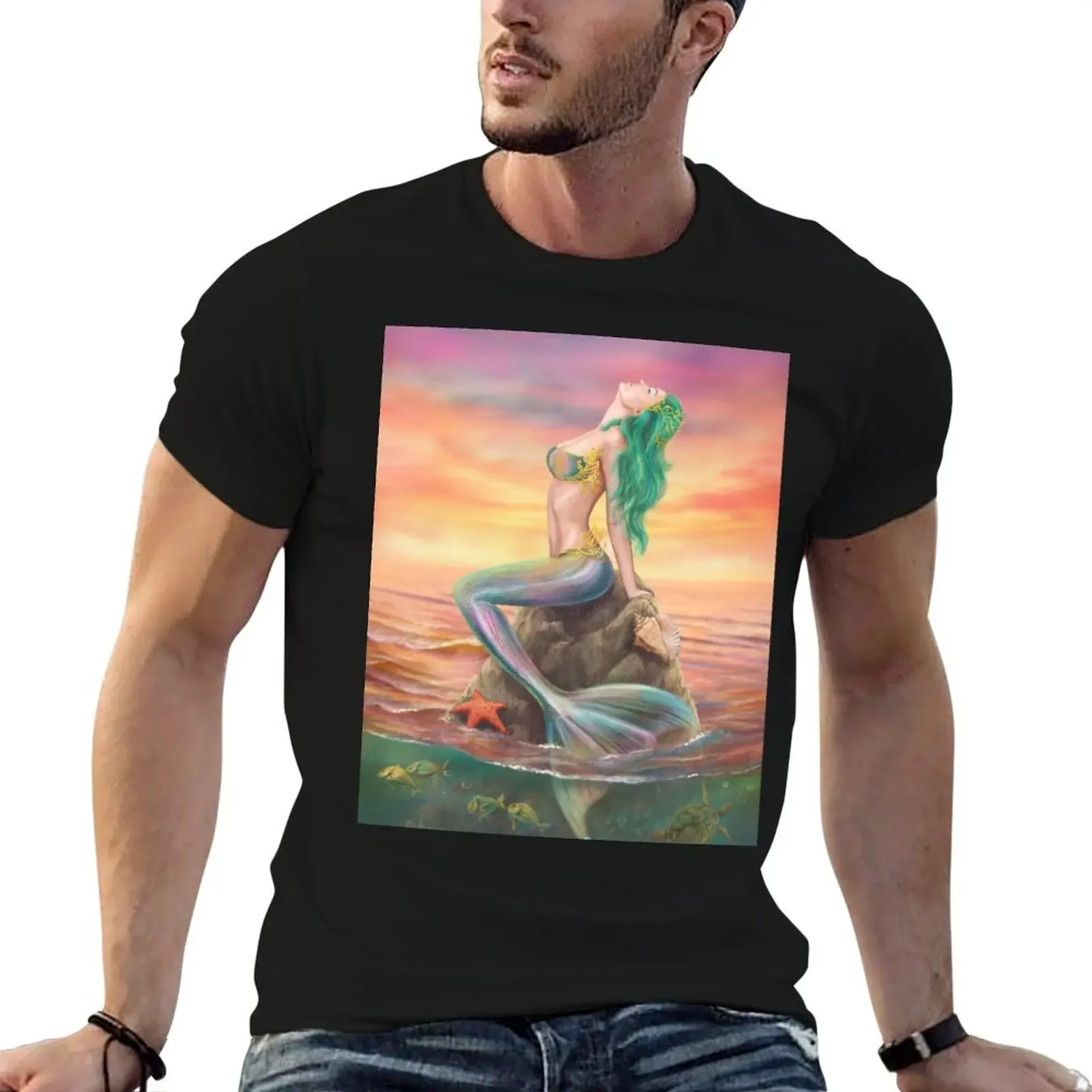 Beautiful mermaid at sunset T-Shirt Funny t-shirts designer shirts anime t shirts mens clothes