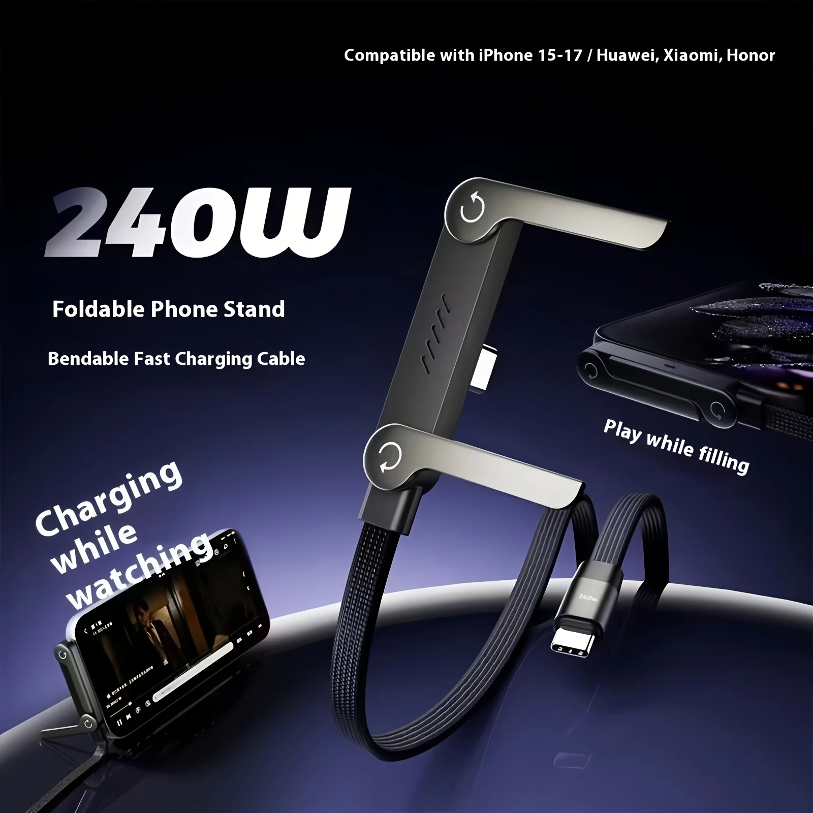 MAX 240W Fast Charging Type C to Type C, Stand Data Cable, Multifunctional Data Cable, Car Data Cable