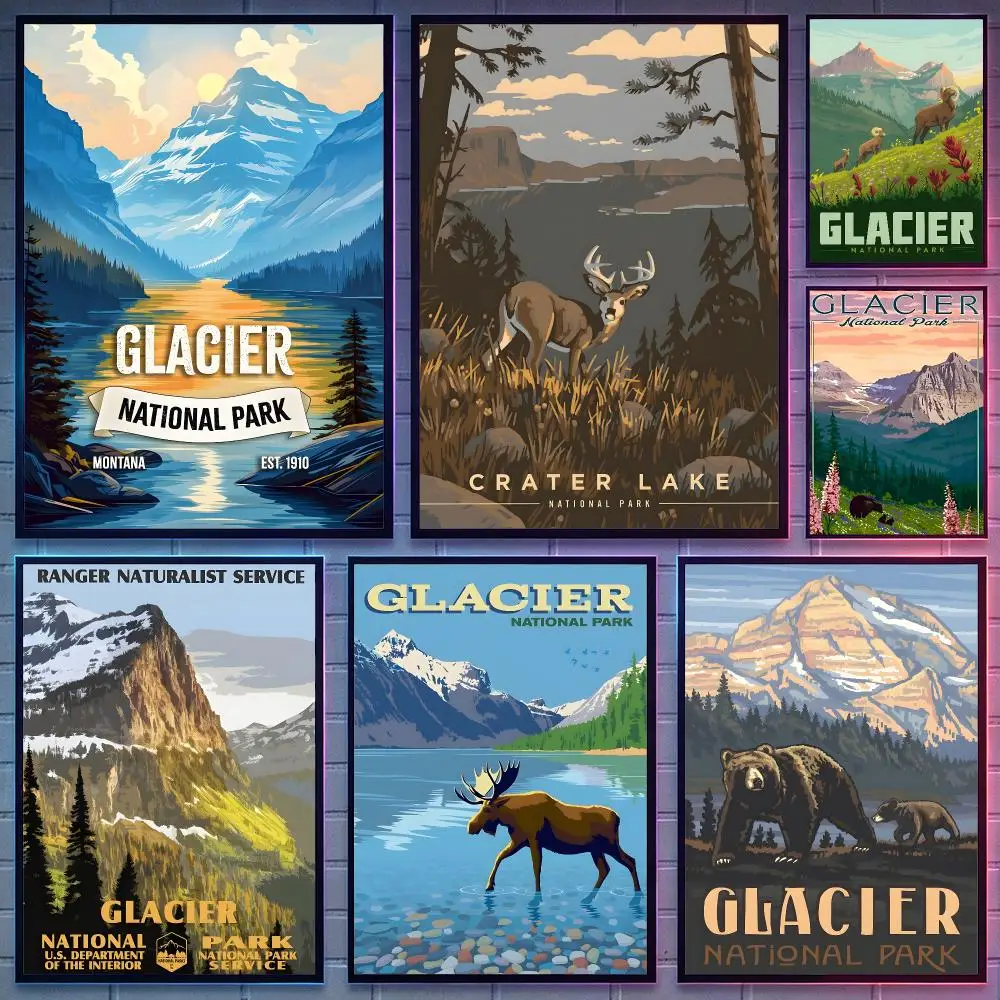 natural Glacier National Park Poster HD Poster Anime Aesthetic Wall Art For Game Anime Lovers Bedroom Gaming Room Decor Gift