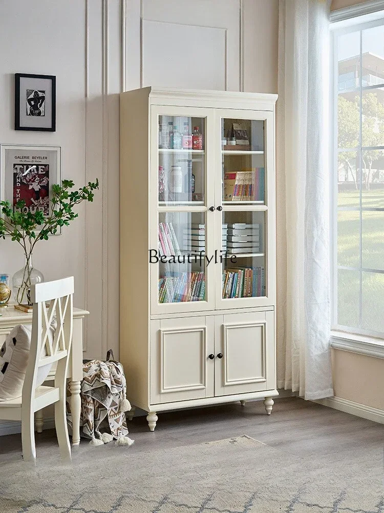 

01 American-style Solid Wood Storage Cabinet White Modern Minimalist Storage Display Cabinet