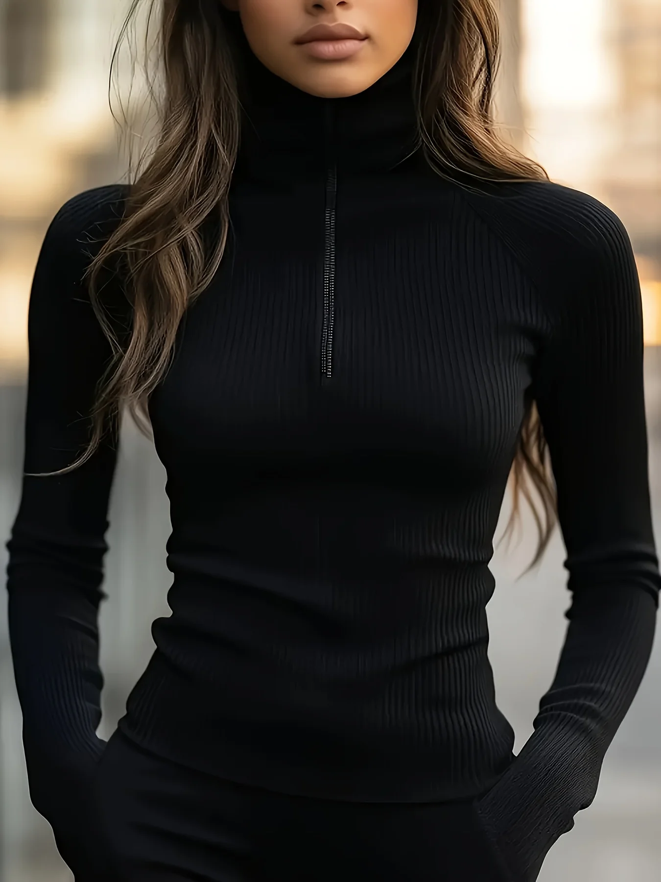 

Autumn and winter French retro zip-up high-neck knit sweater for women, high-end inner layer turtleneck sweater, thickened upper