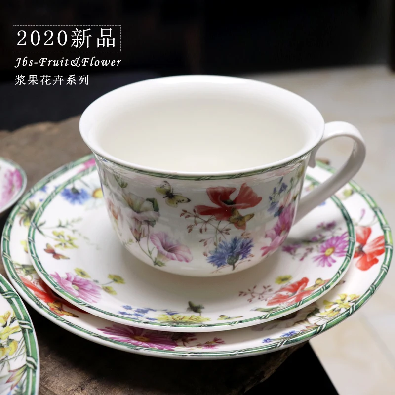 British Original Tableware Set Spring Butterfly Berry Flower Ceramic Flat Plate Fish Plate Rice Bowl Vegetable Plate Cup