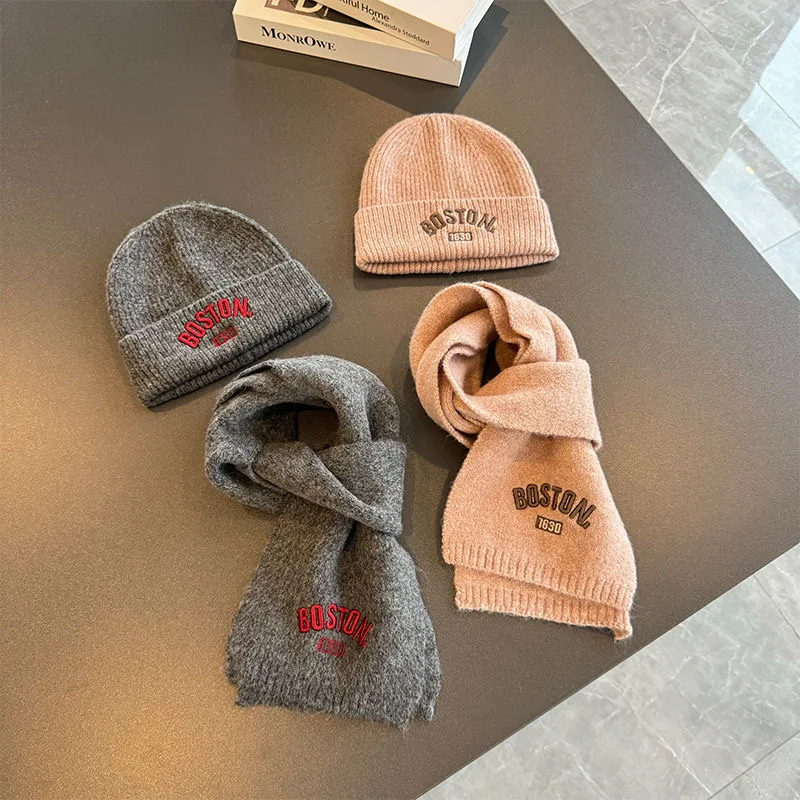 مجموعة قبعات وأوشحة للأطفال ، قبعة محبوكة ، حماية للأذن ، غاز أجنبي ، أطفال متوسطي وكبير ، نسخة كورية ، جديدة