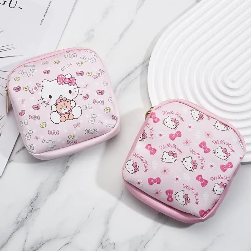 Sanrio Hello Kitty Girl mujeres tampón bolsa de almacenamiento de cuero PU bolsa para toallas sanitarias servilleta impermeable bolsas de cosméticos multifunción