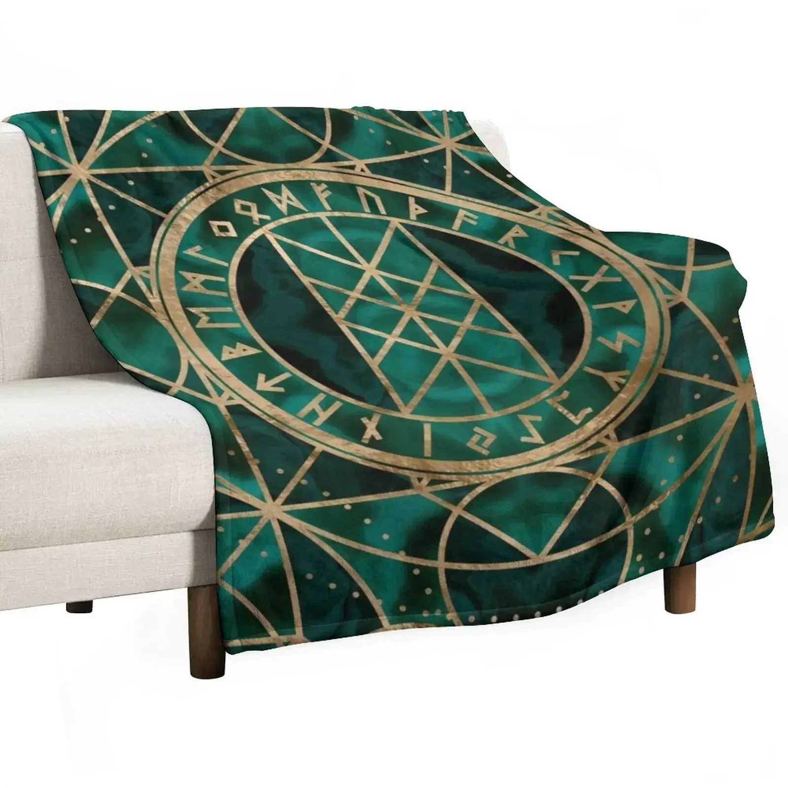 Web of Wyrd The Matrix of Fate - Gold and Malachite Throw Blanket Decoratives Thins Blankets