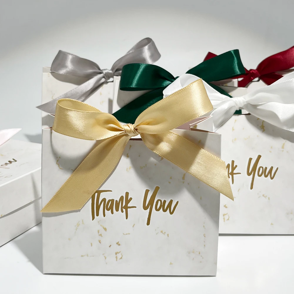 Thank You Gift Bags Small Size Marble Pattern with Bowknot Decor Mini gift Bags Party Favor Bag Candy Boxes for Wedding Birthday