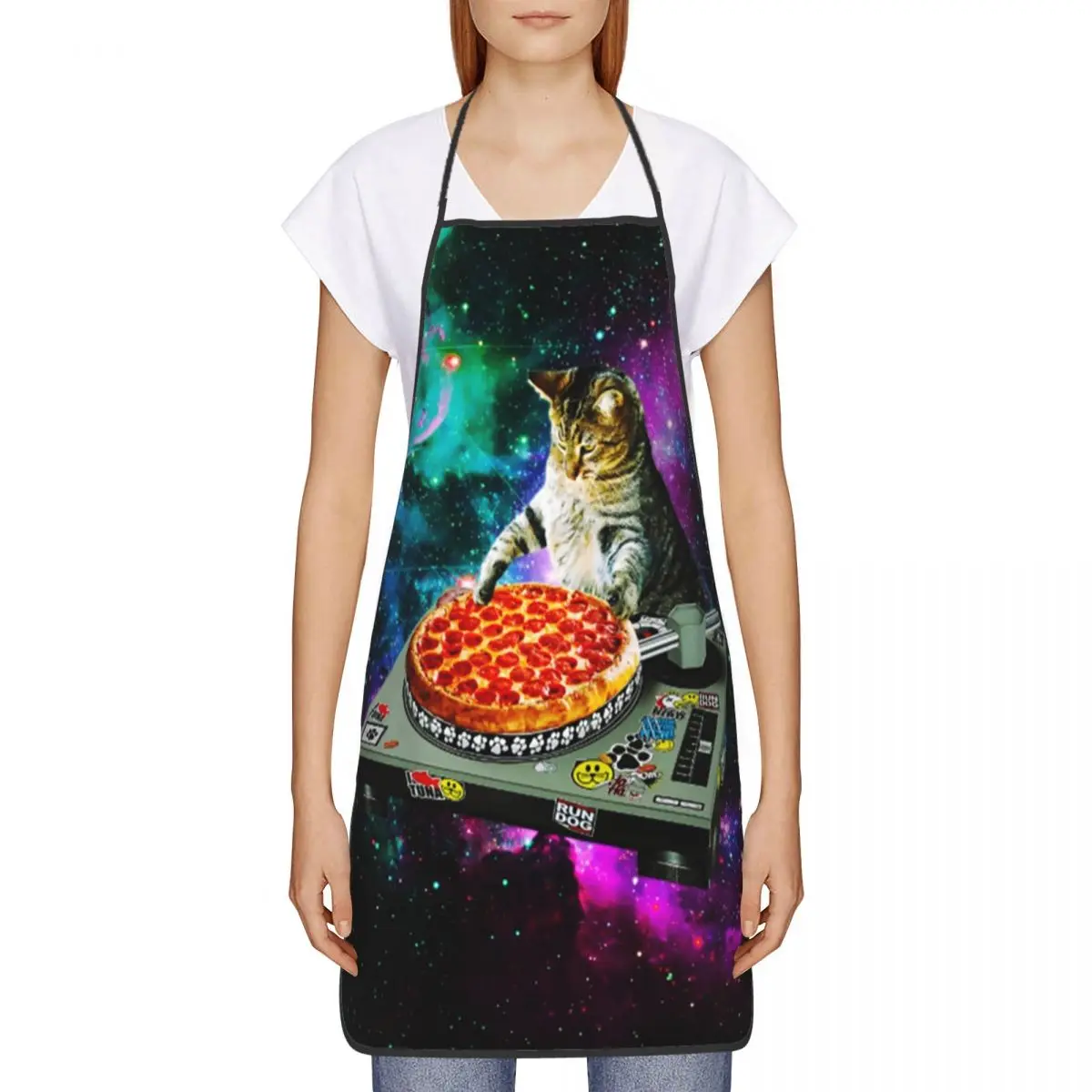 Space Dj Cat Pizza Apron Women Men Unisex Bib Cooking Kitchen Tablier Cuisine Chef Baking