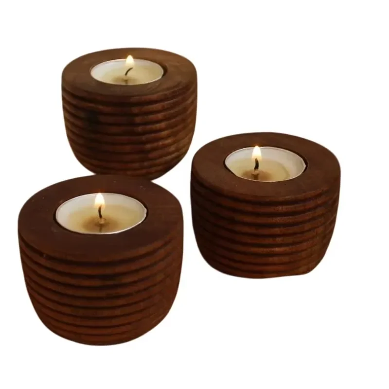 Modern Classy Stylish Wooden Tea Light Candle Stand Set of 3 Plastic Candle Holders Lanterns Jars for Home Decor