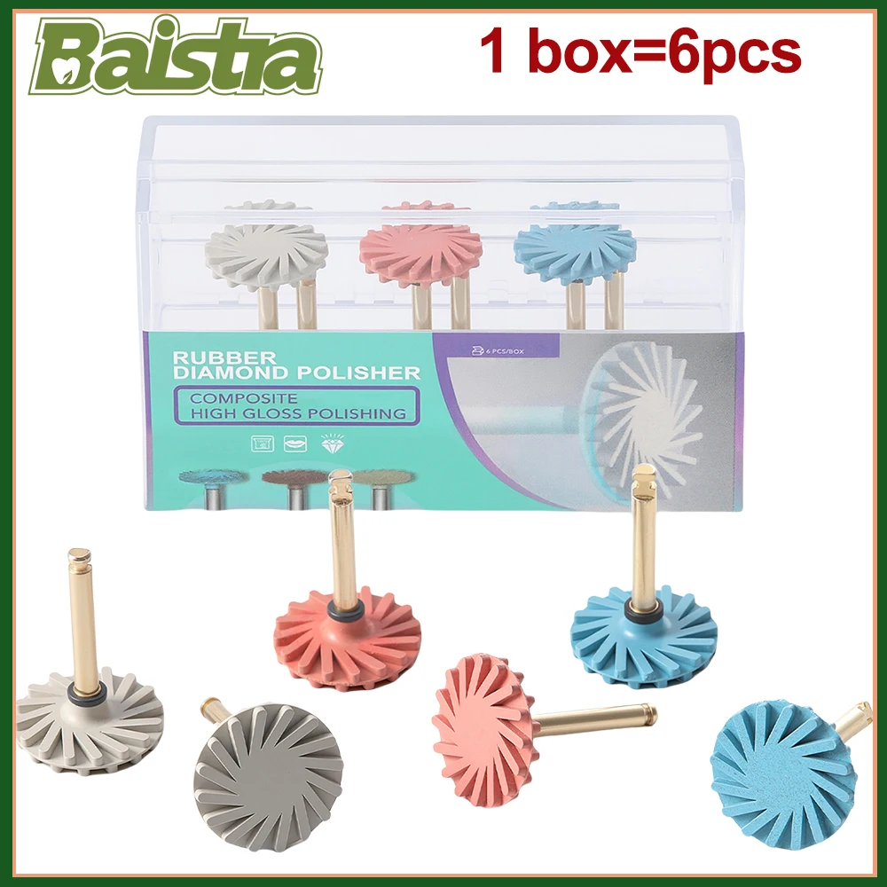 

6Pcs/Box Dental Rubber Diamond Composite Polishing RA Wheel Polisher Polishing Disc 14mm Wheel 3 Color Tool AZDENT