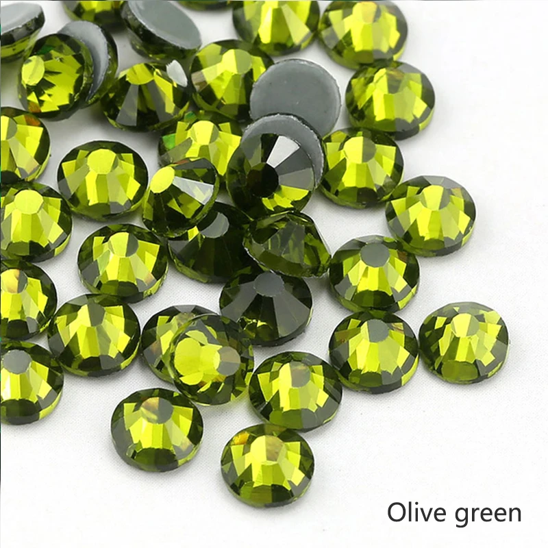 

TC Wholesale 20 Bags Olive Green Hot Fix Rhinestones Flatback Multiple Specifications Iron-on Stone for Clothing DIY Accessories