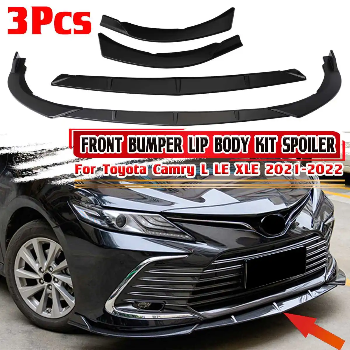 

3pcs Car Front Bumper Splitter Lip For Toyota Camry L LE XLE 2021-2022 Spoiler Body Kit Bumper Diffuser Guard Deflector Lips