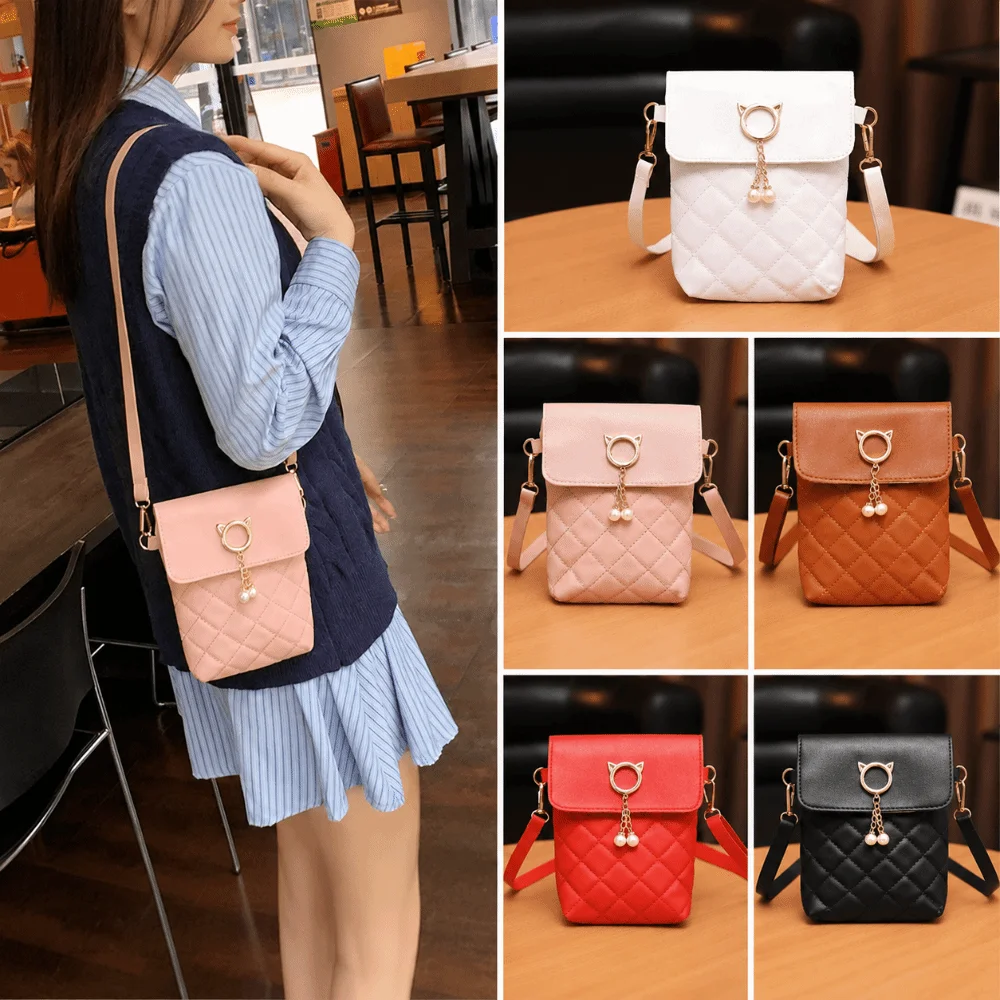 Fashion Pearl Pendant Mobile Phone Bag Casual Versatile Crossbody Bag Adjustable Strap Shoulder Bag for Women