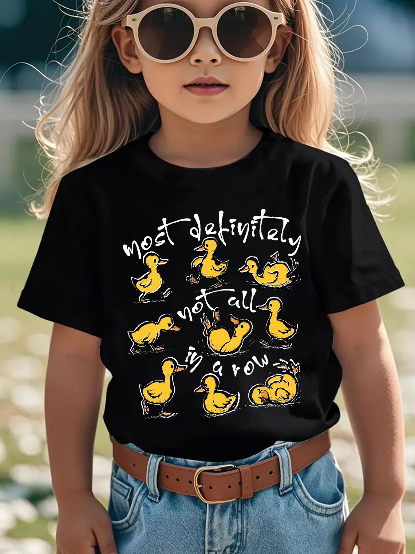 2026 New Cute Yellow Duck Sketch Slogan Family Matching Cotton Tees Short Sleeve Tops for Mom Dad Boys Girls Daily Wear