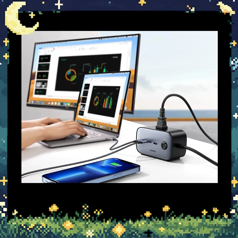 UGREEN 40895 GaN Power Strip 100W 3 USB-C USB-A 3 AC Outlets Desktop Charging Station for Laptop Phone Tablet