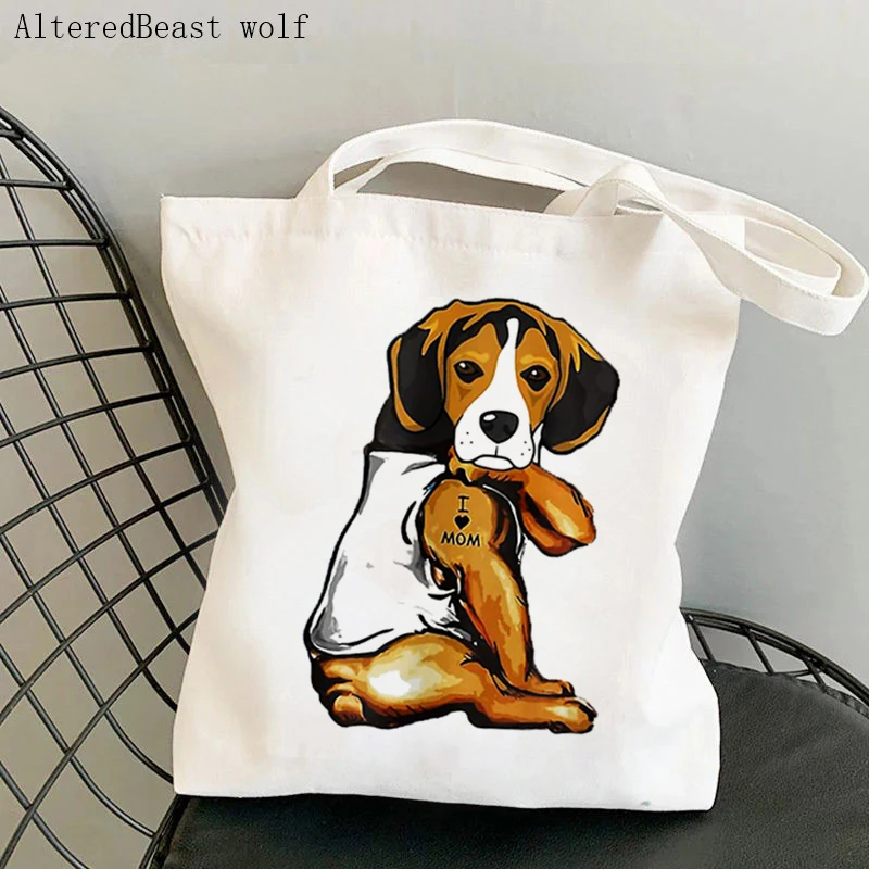 Women handbag Beagle dog paw cute Bag Harajuku Shopping Canvas Shopper Tote bag Bag girl cartoon Shopper Shoulder Lady Bag