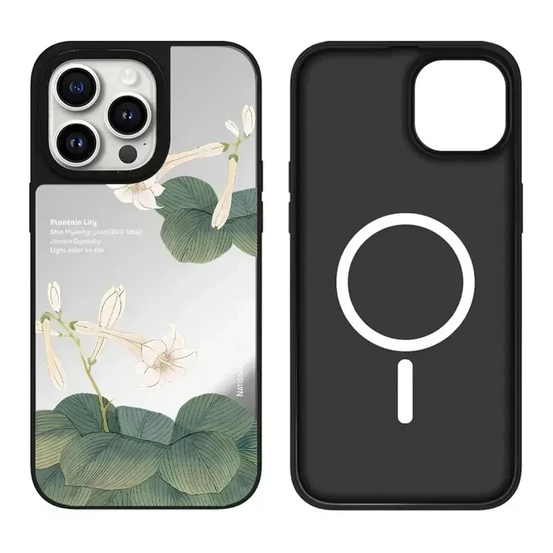 

Korean Museum Flower iPhone 11 12 13 14 15 Pro Max Mirror Surface MagSafe Case Cover Shell