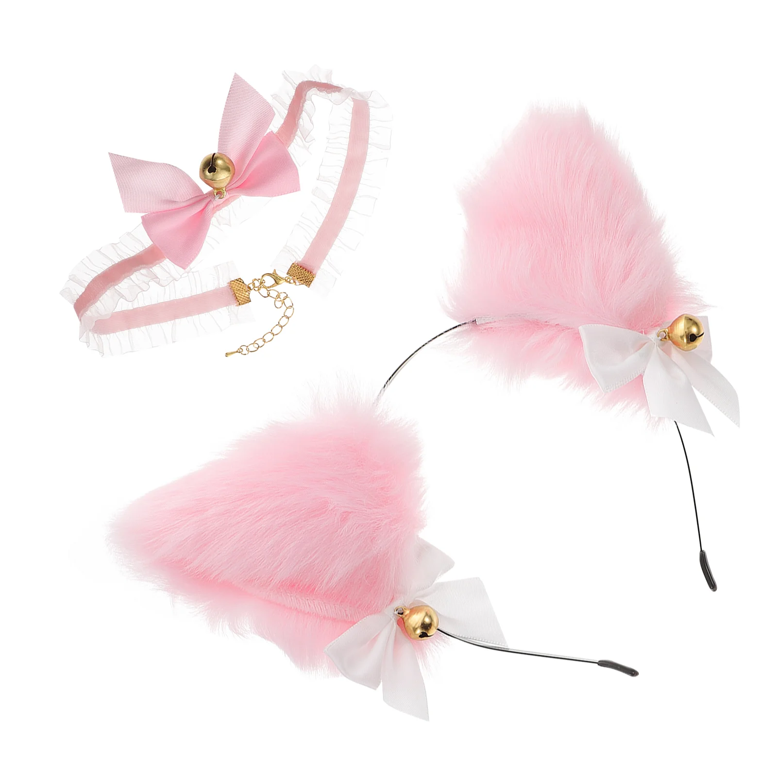 Bell Choker Headband Animal Ear Party Cat Girls Cosplay Lolita Pink Ladies Costume