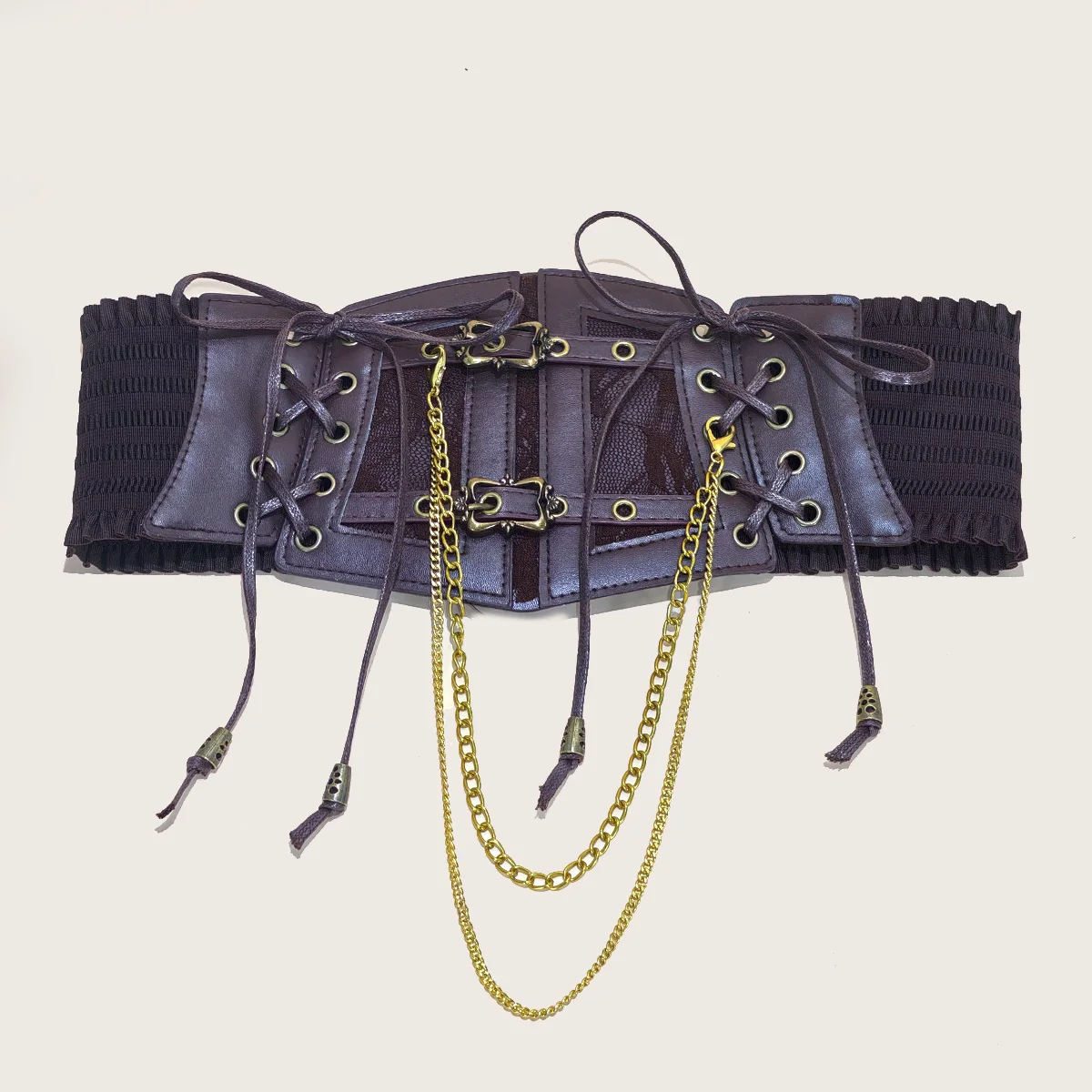Spitze Korsett Punk Schwarz Breiten Gürtel Mit Kette Pu Leder Abnehmen Körper Gürtel für Frauen Elastische Hohe Taille Gürtel Weibliche Cummerbunds – Detail 14