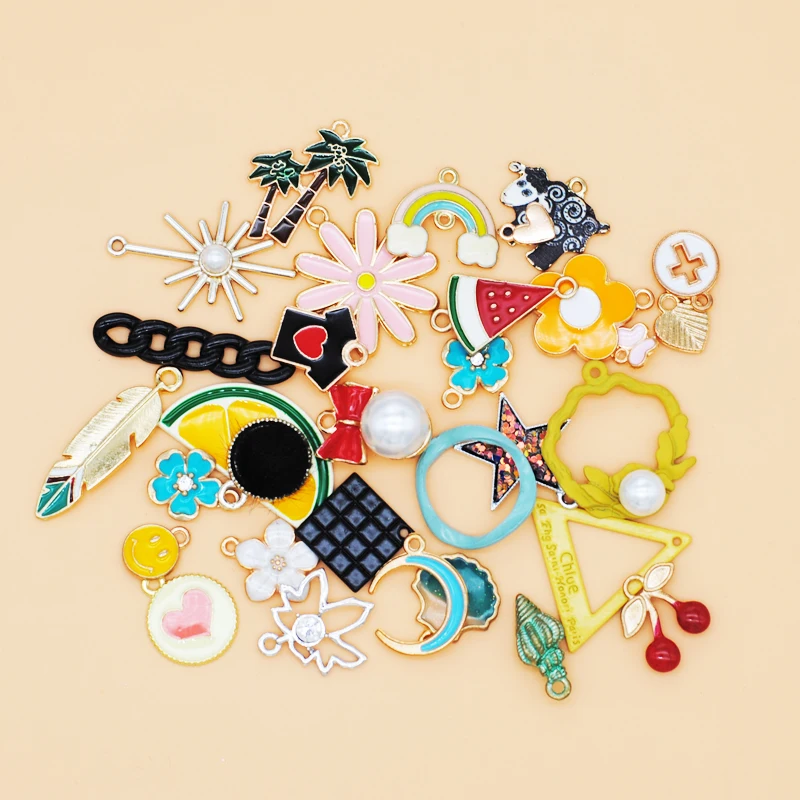 Random Mix Enamel Charms Flower Heart Fruit Pendant Alloy Accessories Diy Making Bracelet Earring Material Jewelry