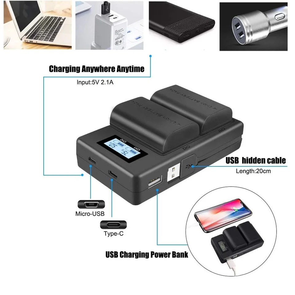 Cubeon Z50 z30 z fc z50iiカメラ用のデュアルバッテリー充電器,画面