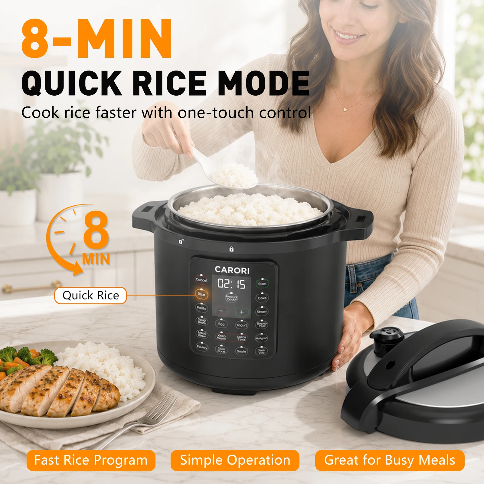 12-in-1 Electric Pressure Cooker 8 Quart, Slow Cooker, Rice Cooker, Steamer, Sauté, Warmer & Sterilizer, Black