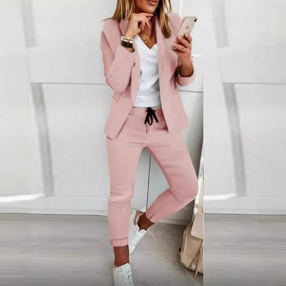 2024 New European and American Leisure Solid Color Commuting Fashion Leisure Set, Suit and Women\'s Wear Set