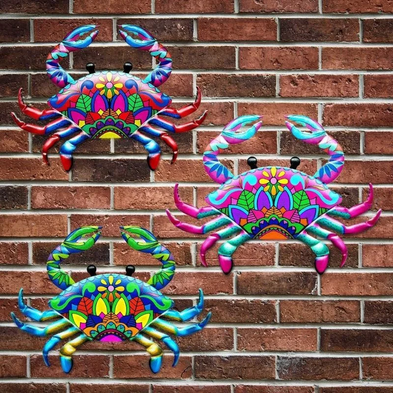 Escultura de cangrejo de metal para pared artesanal de hierro