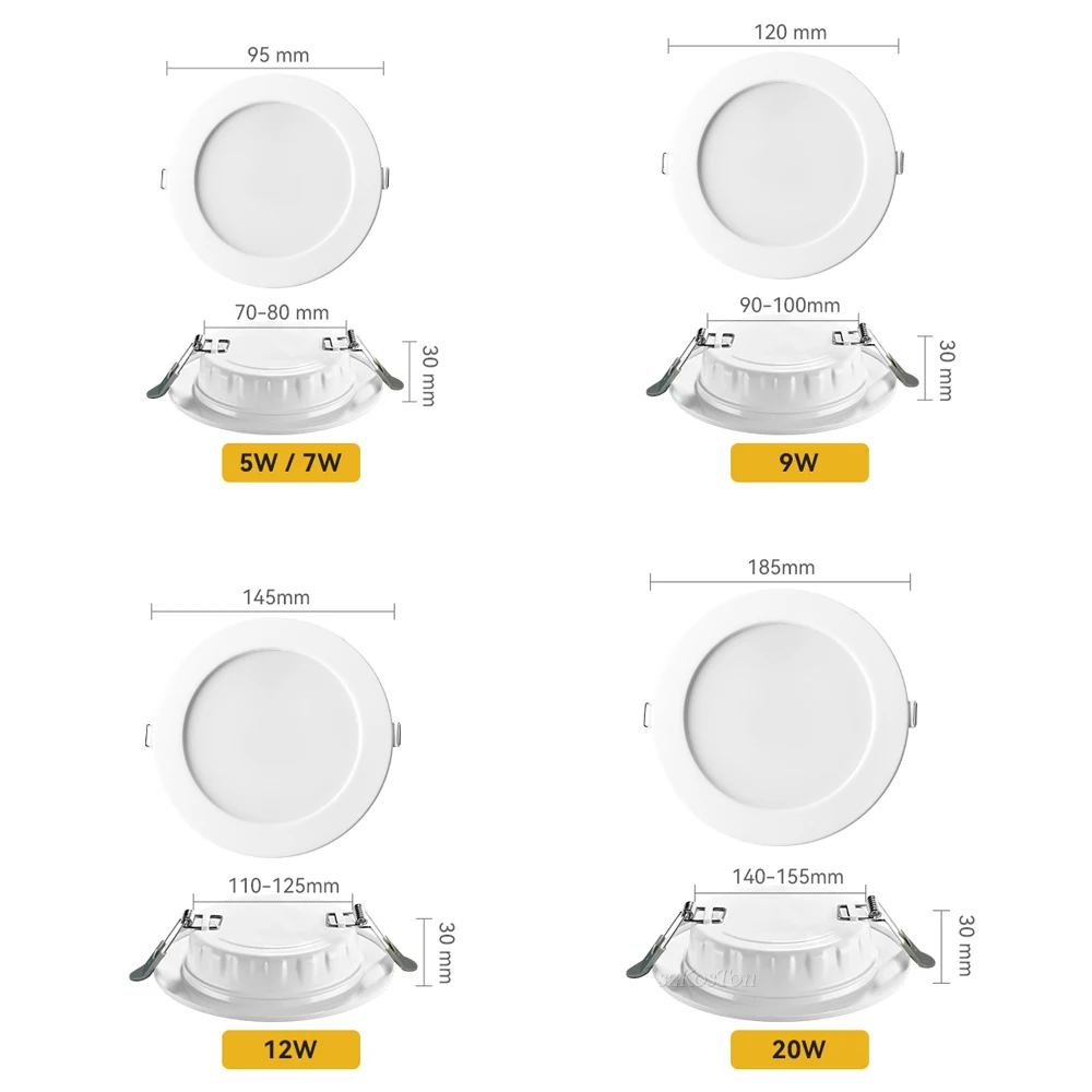 10Pcs/Lot Led Downlight 220V Ceiling Light 5W 7W 9W 12W 20W Recessed Round Round Panel Light Spotlight Indoor Lighting