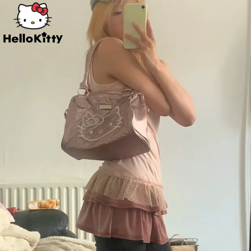 Torba w stylu Vintage torba Sanrio Hello Kitty Y2k urocza modna miękka skórzana torba na ramię damska luksusowa Mini torebka kobieca koreańska