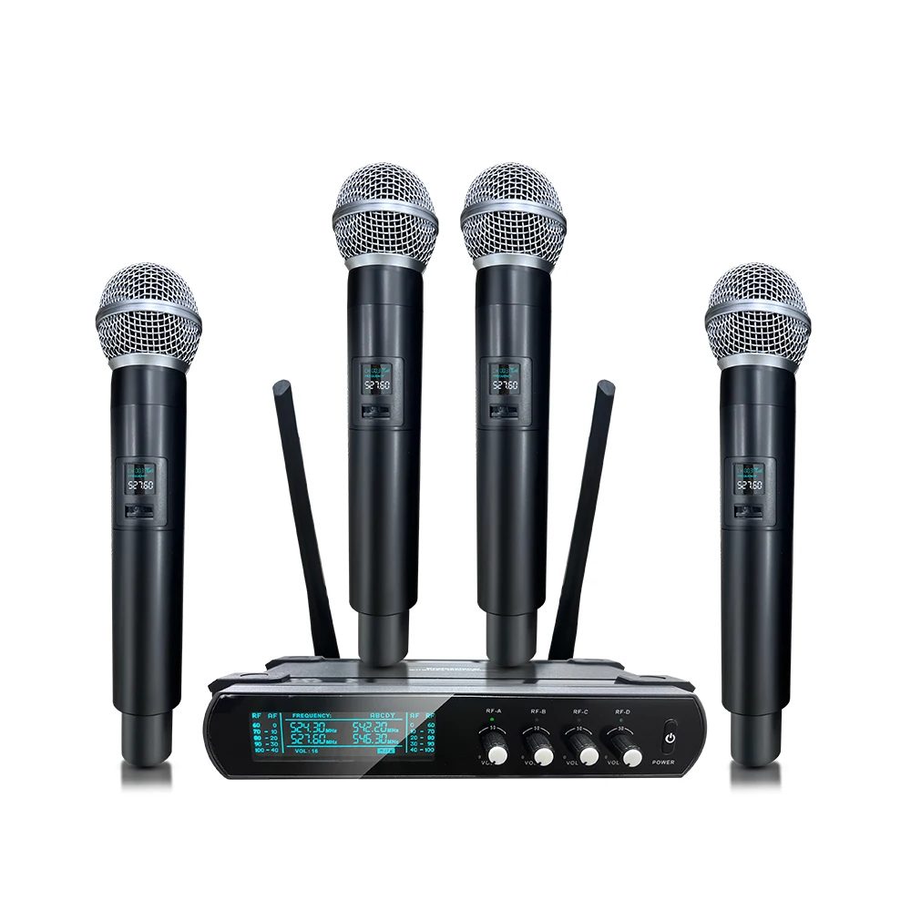 

K48 4-Channel Desktop Dynamic Wireless Microphone VHF Kit Plastic Microphones For Stage Performance Karaoke Party