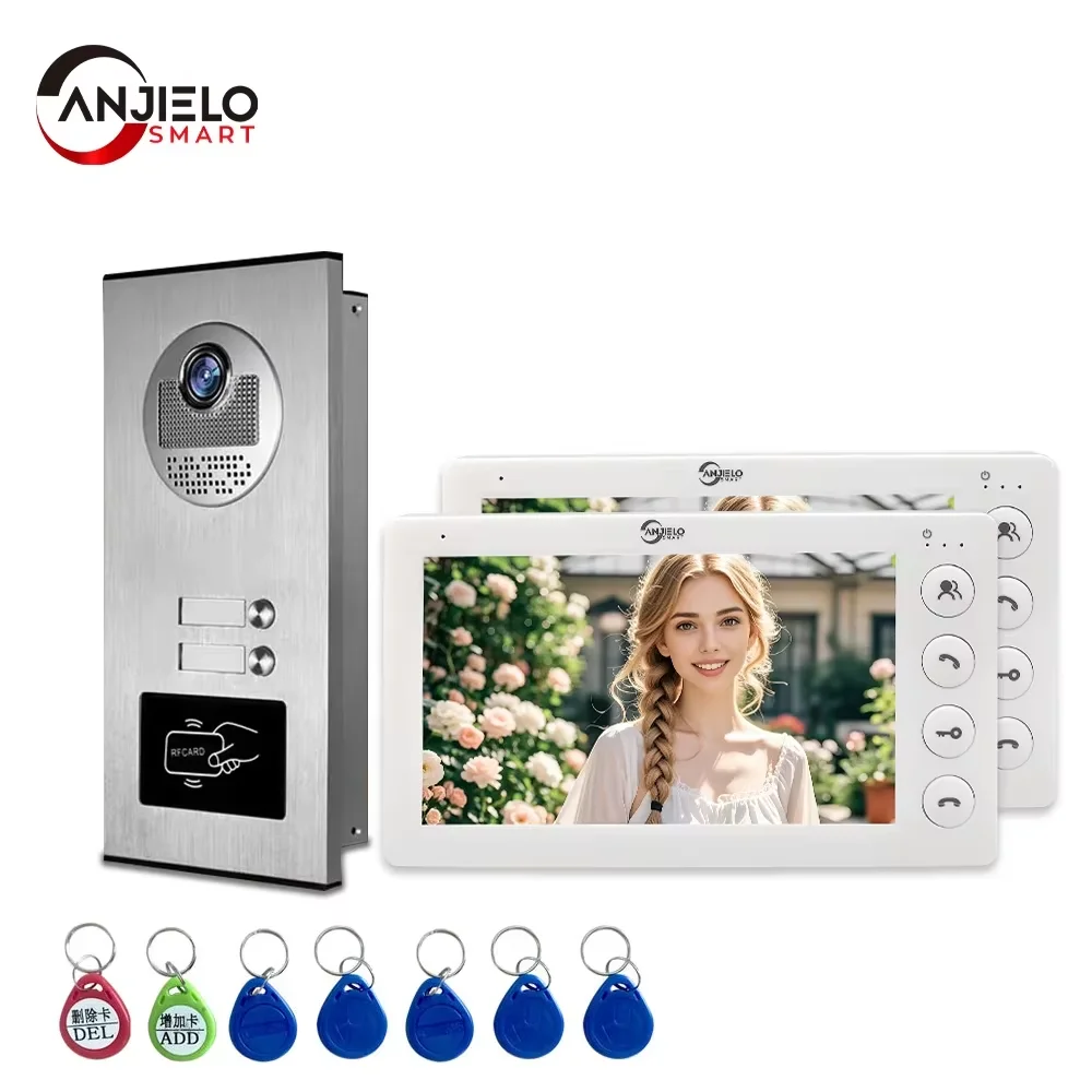 Anjielo 2/3/4 unité multi-appartements interphone vidéo sonnette avec carte RFID déverrouiller 7 pou