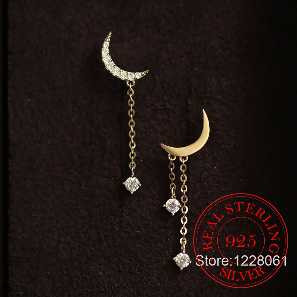 

Ювелирные изделия из стерлингового серебра 925, простые серьги-гвоздики с кисточками и кристаллами Луны для женщин, ювелирные изделия для свадебной вечеринки для девочек, подарок другу