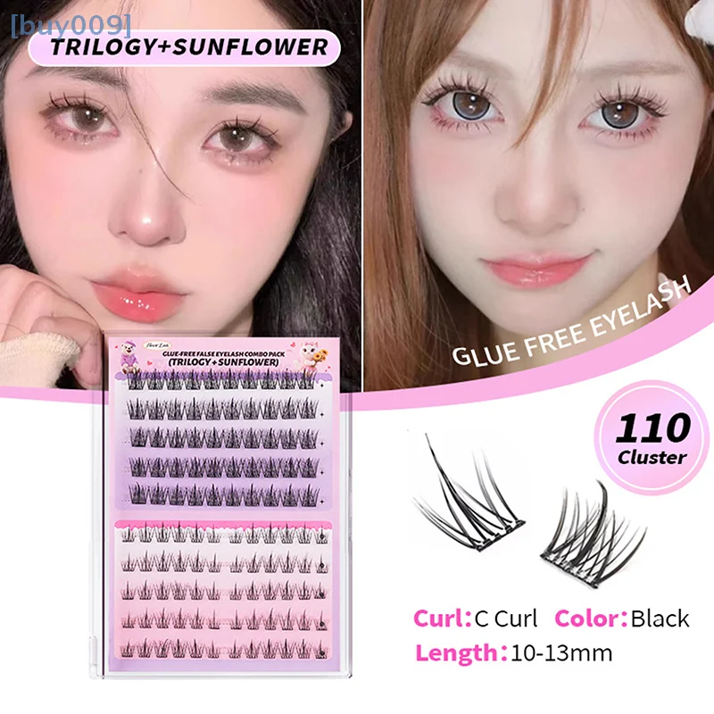 【buy009】100-160 وصلة رموش العنقودية لا حاجة إلى غراء الرموش العنقودية خالية من الغراء 10-13 مم D حليقة ذاتية اللصق