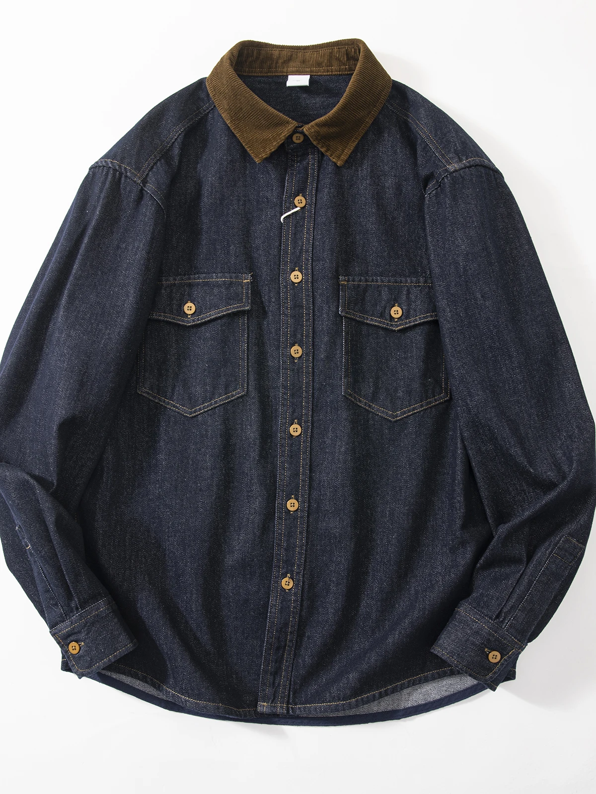 

Heavyweight Patchwork Denim irt Men's American Retro Pure Cotton Blue Dye Series Casual Jaet Versatile Leisure Outerwear