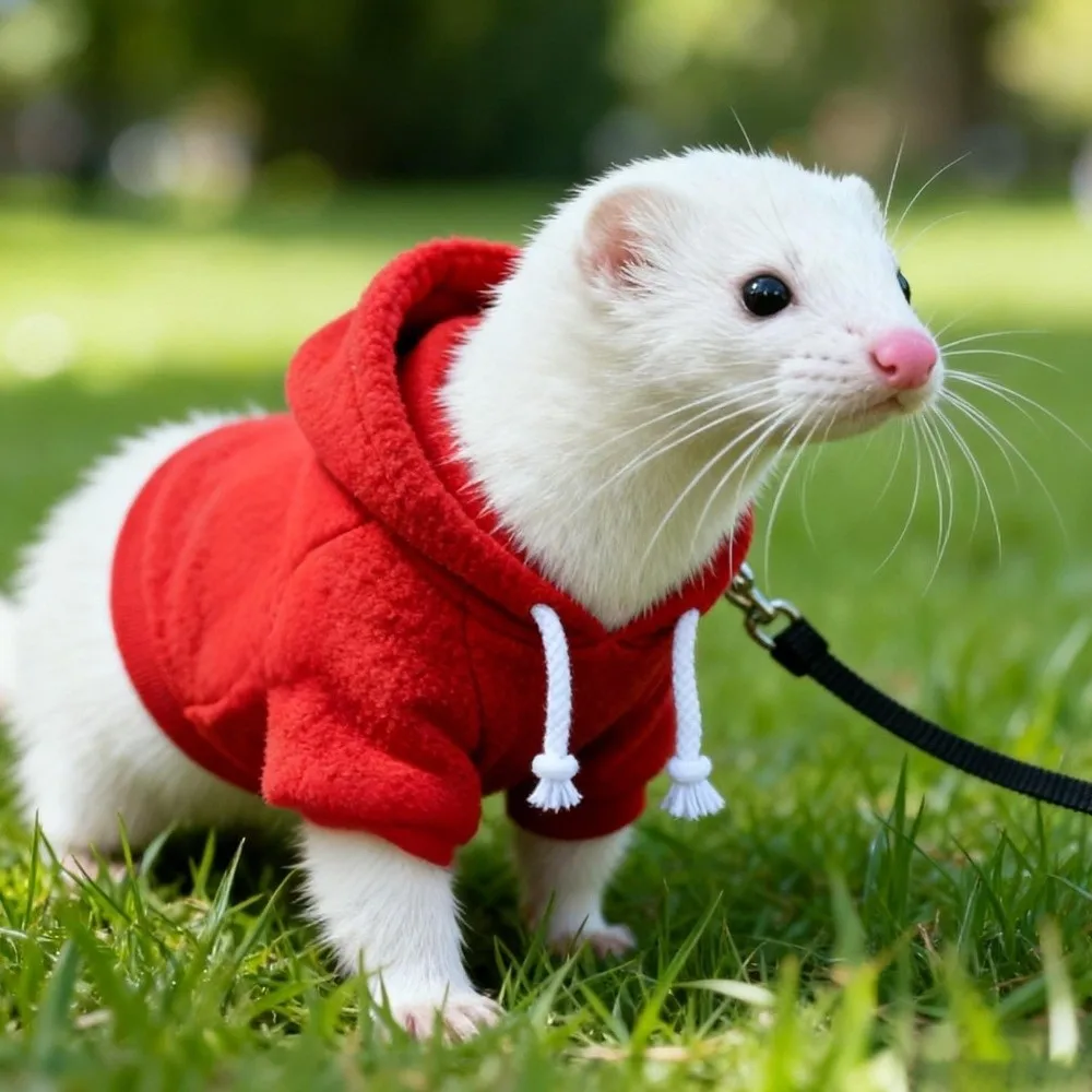 

Fashionable Elastic Ferret Hoodie Thick Fleece Soft Pet Striped Sweatshirt Stylish Drawstring Cozy Hamster Coat Daily Party